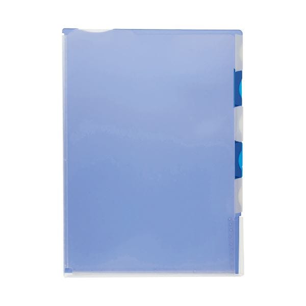 （まとめ）TANOSEE 超丈夫なマチ付クリアホルダー タフレル A4タテ 5山インデックス ブルー 1パック（5枚）5セット