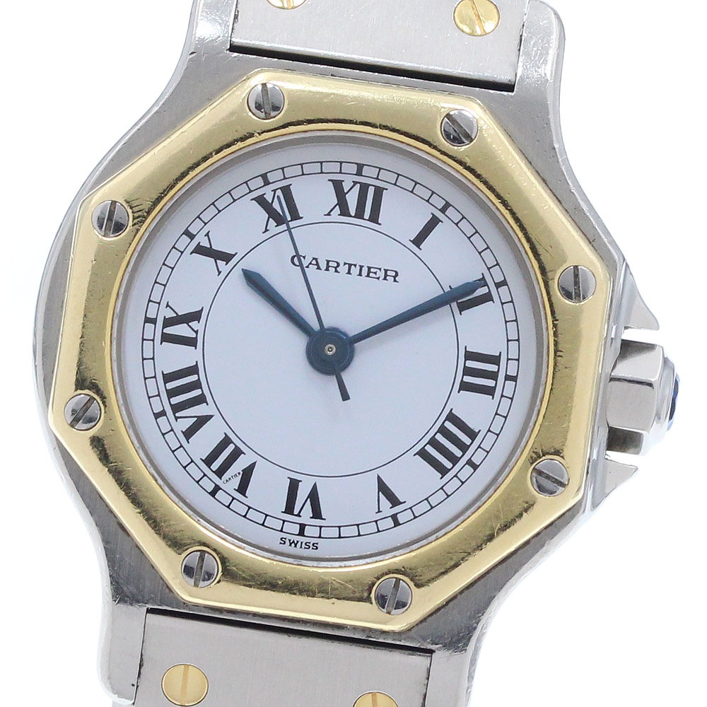カルティエ CARTIER サントスオクタゴンSM YGベゼル 自動巻き レディース _953405【中古】