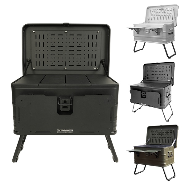 windswaves DIYアルミコンテナ ボックス キャンプボックス 47L 大容量 モールプレート 前面テーブル 収納 保管 テーブル 脚付き カスタム 宅急便