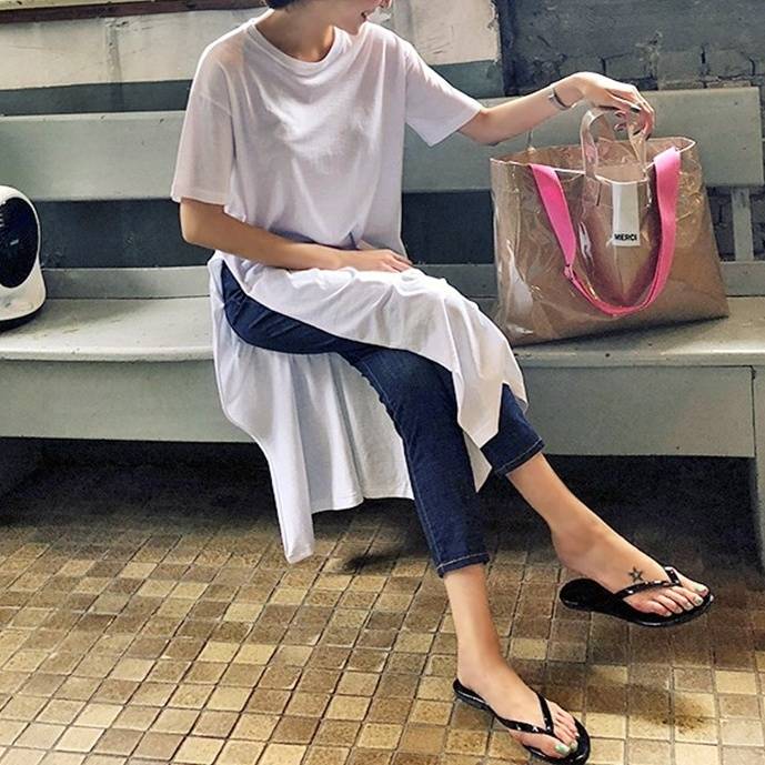 レディース トップス カットソー Tシャツ ロングTシャツ 半袖 ショートスリーブ ラウンドネック