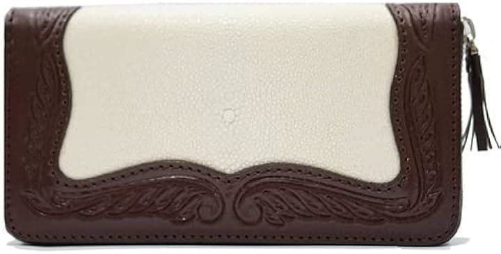 スティングレイ 長財布 牛革カービング枠 ガルーシャ エイ革 YKK レディース メンズ(White)