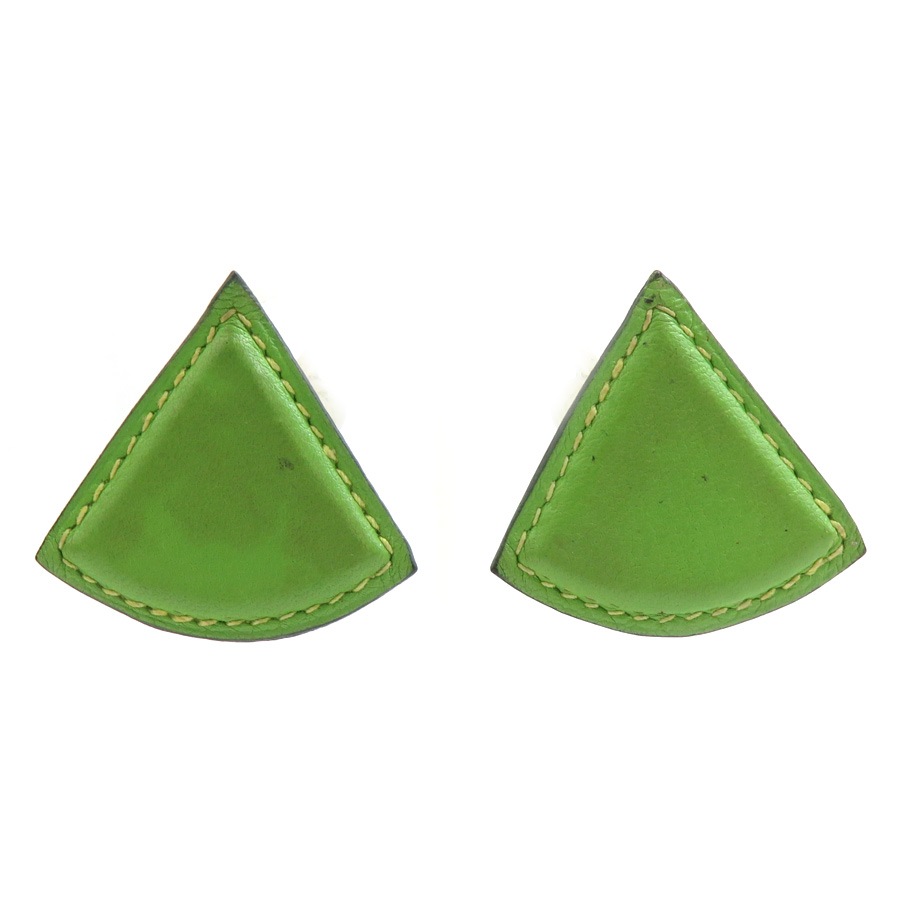エルメス HERMES イヤリング レザー/メタル グリーン/ゴールド レディース e60865a