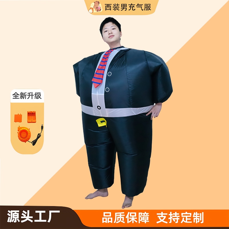 【速達!】スーツ姿の男相撲キャラクターの着ぐるみを演出しデブのせいにして結婚式の新郎の空気入れを披露する