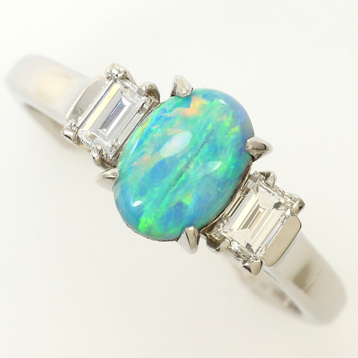 PT850 プラチナ リング・指輪 9号 オパール 0.92ct ダイヤモンド 0.28ct 総重量約3.8g ジュエリー 中古