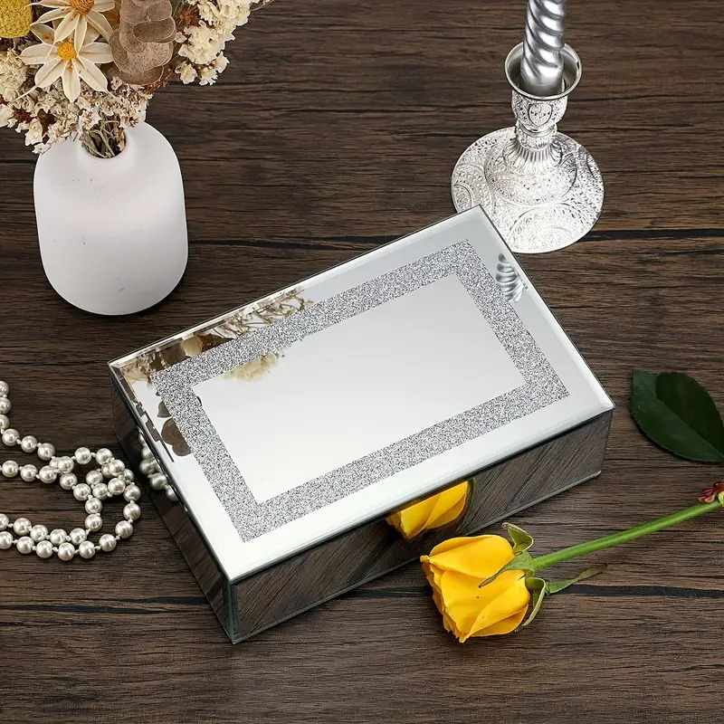 ジュエリーボックス 長方形 ダイヤモンド調 ミラー ガラス シルバー キラキラ ラグジュアリー お洒落 モダン シンプル かわいい SNS映え 4-7