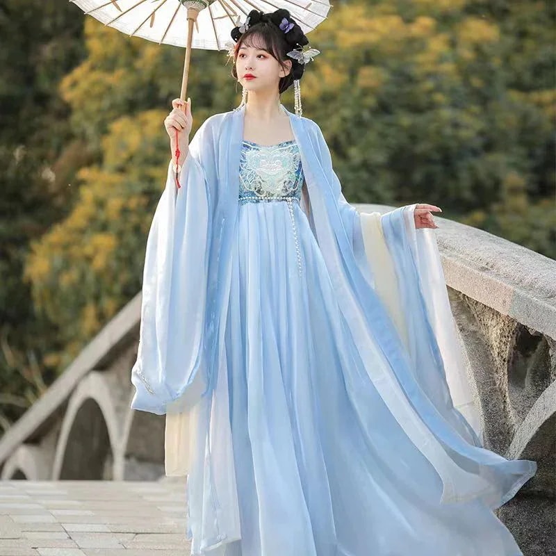 唐製漢服の女性用ミロバランスカート古代緑のワイドスリーブ妖精スカート超妖精のエレガントで改良されたドレス