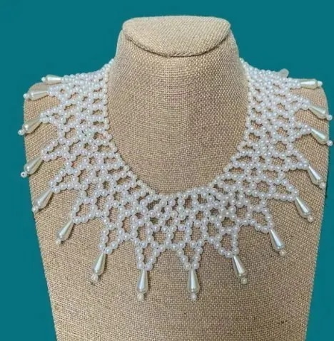付け襟 パールレース刺しゅう模様編み ネックレス パーティ 発表会 ホワイト 6タイプ選べる