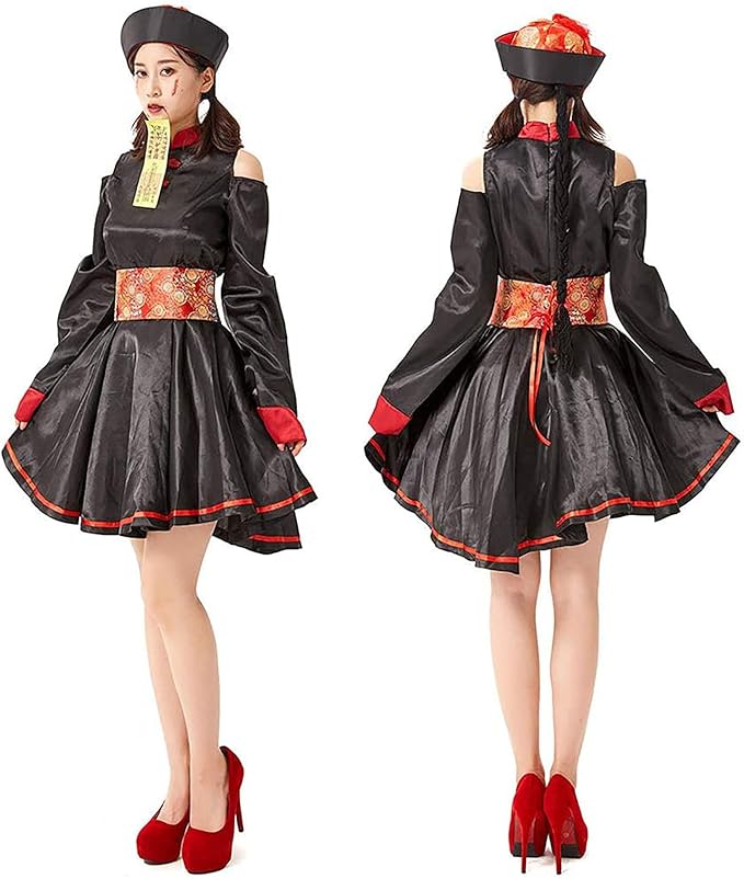 ハロウィン 仮装 ゾンビ cosplay キョンシー 大人 ワンピース フリーサイズ レディース 可愛い 女性用 肩出しキョンシー 衣装 怖い コスプレ 中国ゾンビ ホラー コスチューム 演出服 イベ