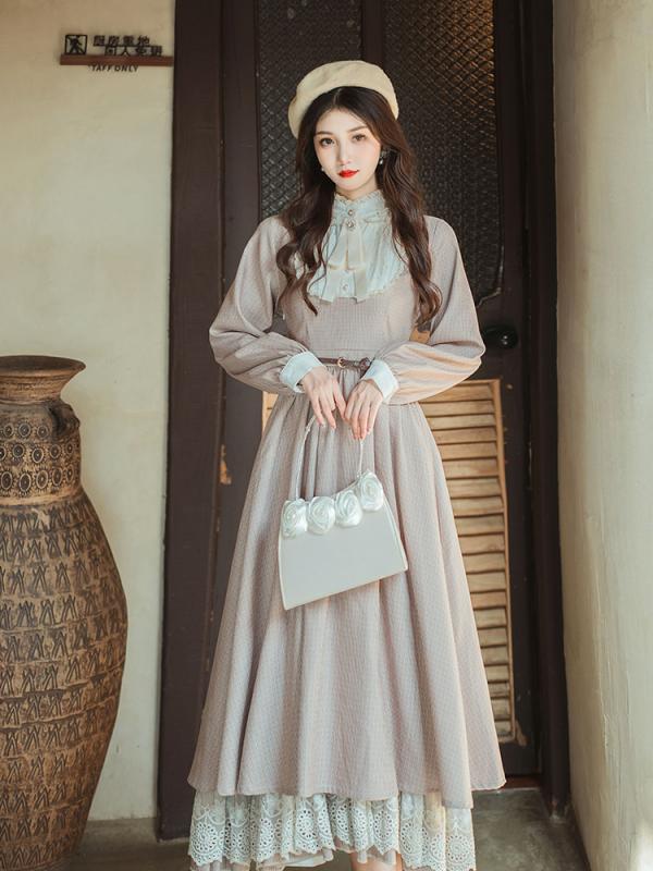 レディース フレンチ レトロ 宮殿風 ドレス ロリータ プリンセス デイリー ハイウエスト 長袖 女性用 ロング スカート ワンピース 5,346円