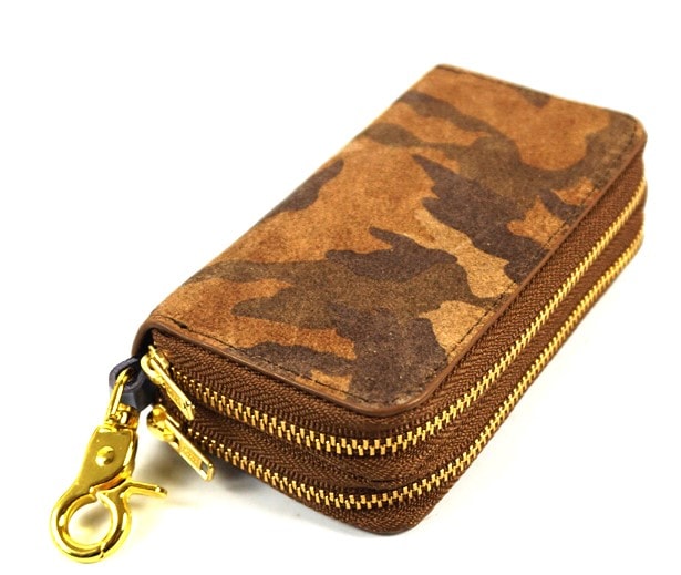 【新規OPEN】【期間限定セール】【激安】【新品未使用】牛革スエード加工　大流行の迷彩アーミー柄　男女兼用　ダブルファスナーモデル　マルチキーウォレット　BS-1783　ブラウン