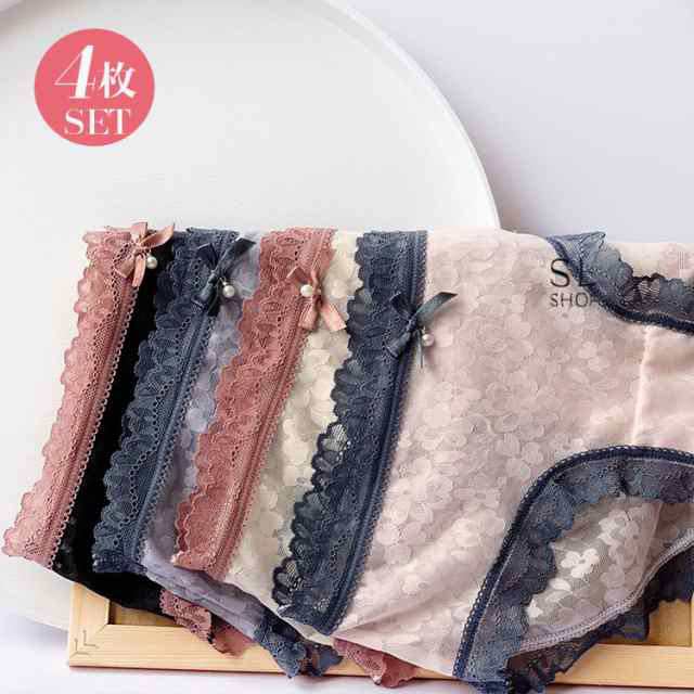 ショーツ レディース 女子 セクシー 4枚セット シースルー 下着 綿100％クロッチ リボン 可愛い 20代 30代 40代 4,976円