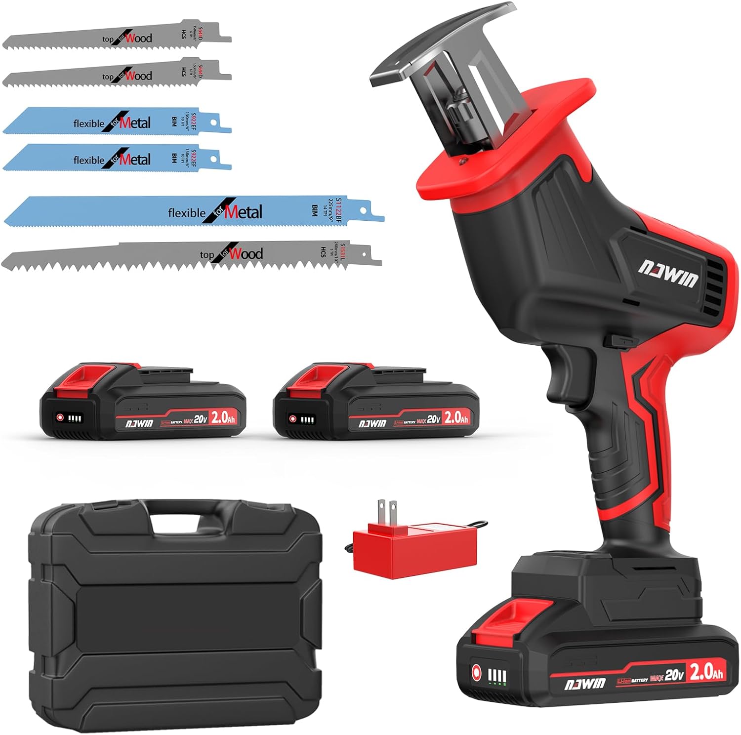 ナウィン 20V充電式レシプロソー 2.0Ahバッテリー2個付 DIY 木材・金属などの切断 ブラシレスモータ― 電動ノコギリ 電動のこぎりコードレス 無段変速 安全ロック 豊富な付属品 取扱説明書 8,823円