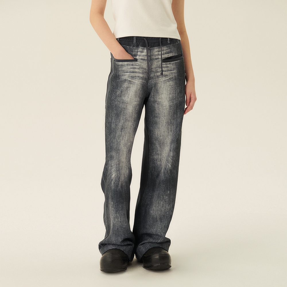 DENIM DIGITAL PRINTING PANTS - DARK GRAY