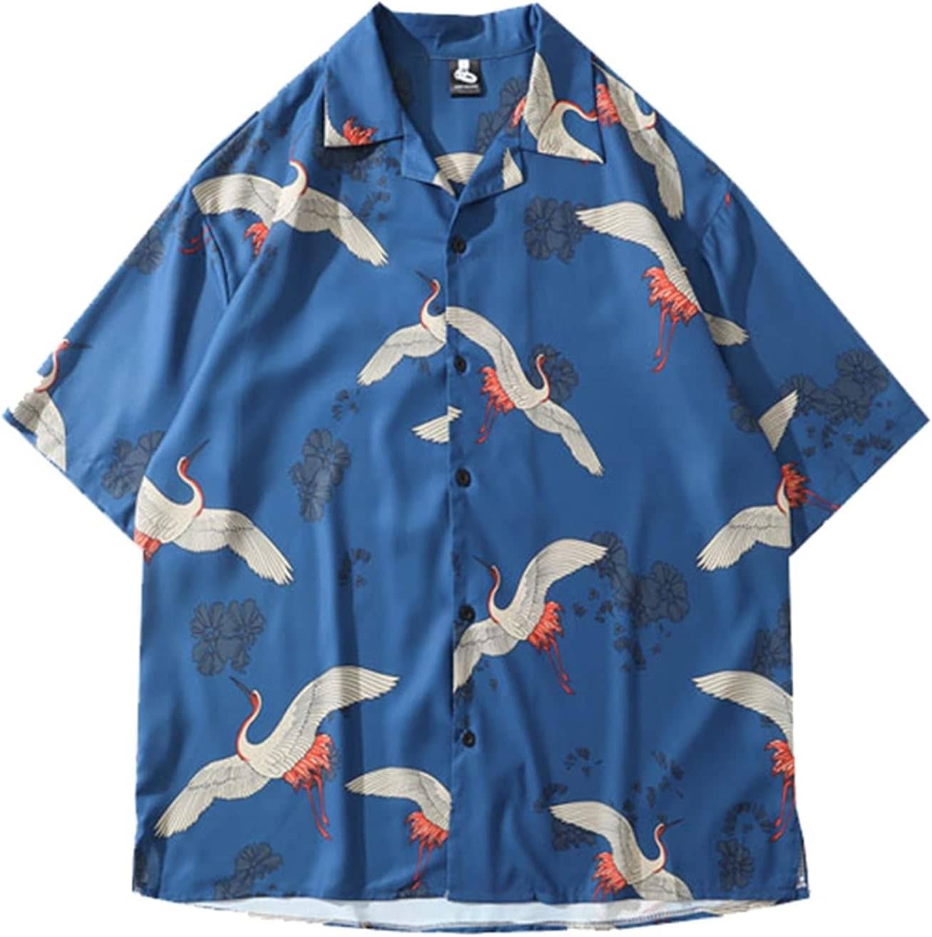 アロハシャツ 鶴柄シャツ メンズ レディース 半袖 夏用 和風 総柄 快適 速乾 汗染み防止 通気性 涼しい カッコイイ 開襟シャツ 薄手 日焼け止め カジュアル 折り襟 前開き オーバーサイズ