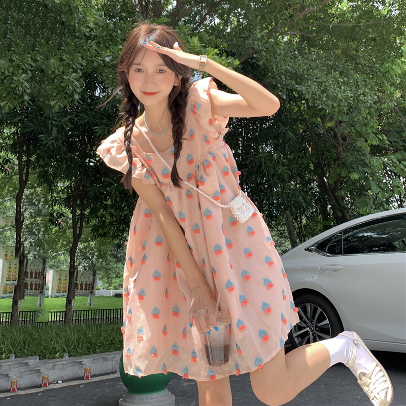プレゼント 新発売 韩风の少女の心の夏の甘い系の飞飞袖のワンピースの人形のスカートの婦人服のA字のスカートのA型のつづり