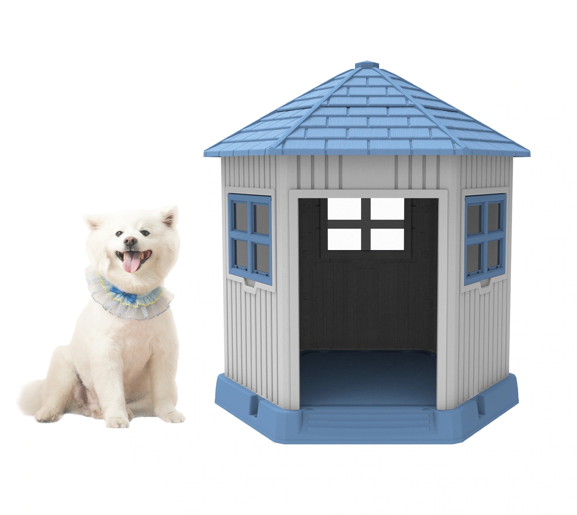 【国内発送Ｍ】1481犬小屋 ペットハウス ペットケージ プラスチック製 犬 室内犬 室外 ペットゲージ オシャレ ボブハウス ペットハウス ペットサークル L グレー+ブルー
