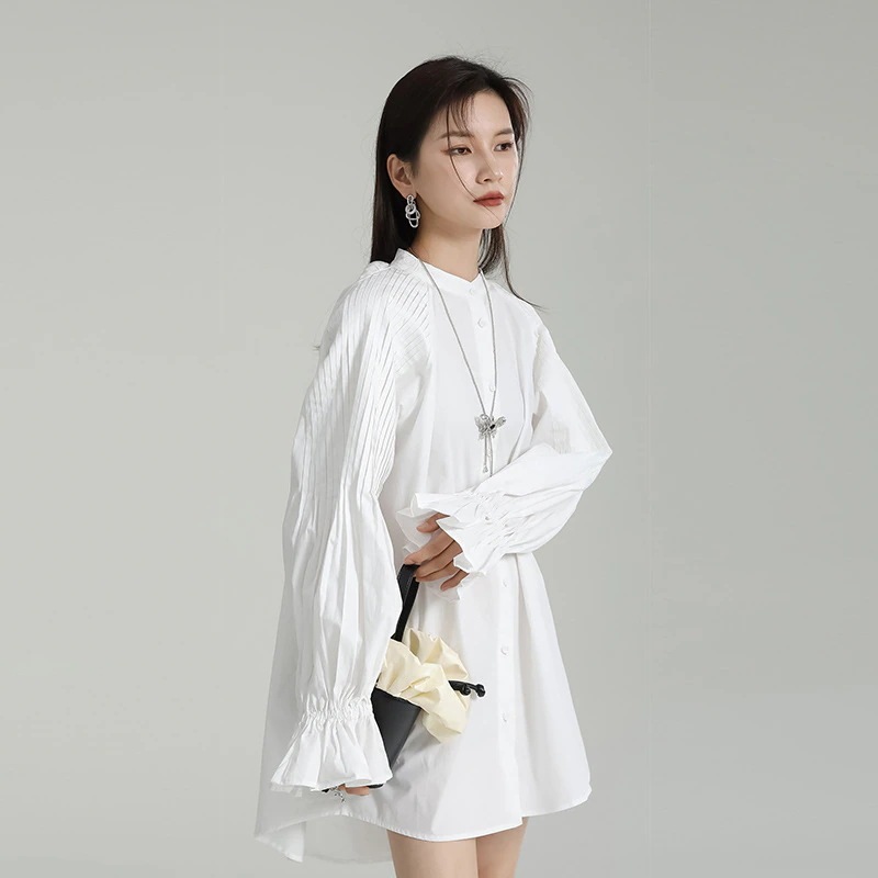 INS可愛い重工バブル袖シャツ長袖ブラウスワンピース通勤OL百掛けトップス