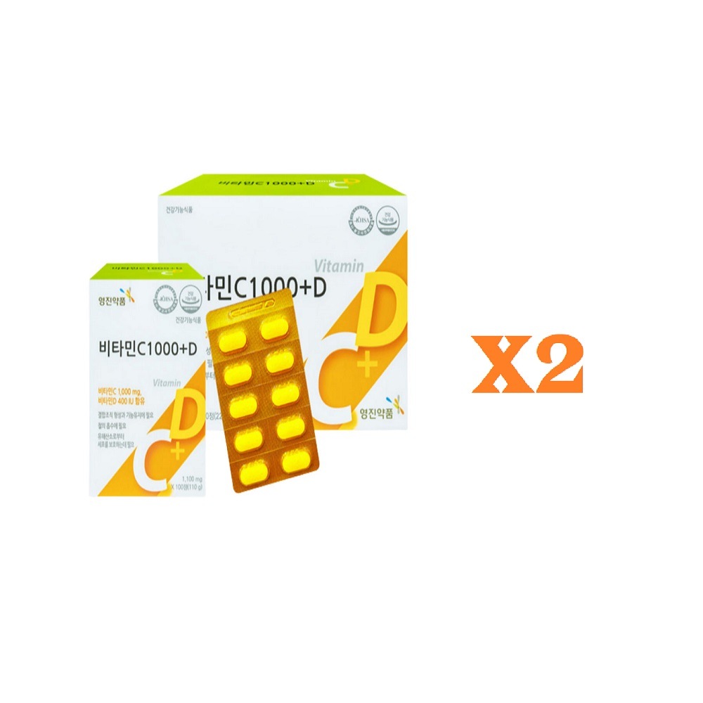韓国-K MEAL-ヨンジン薬品 ビタミンC 1000+D 1,100mg x 100錠 X2-K FOOD