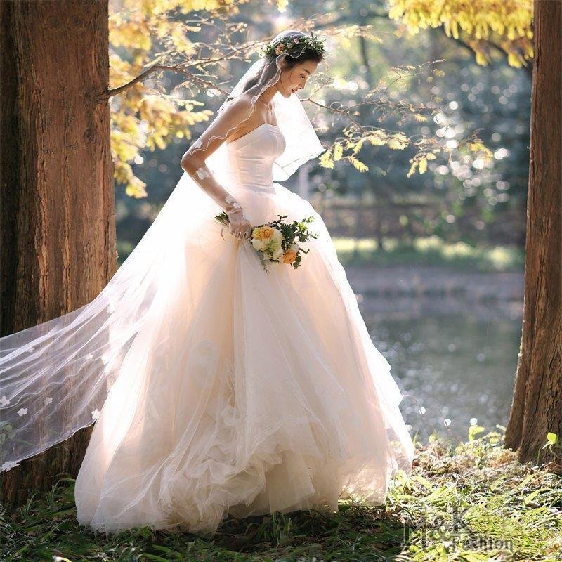 ブライダル花嫁ウェディングドレス安い結婚式ロングドレス二次会パーティードレスAラインエンパイアライ