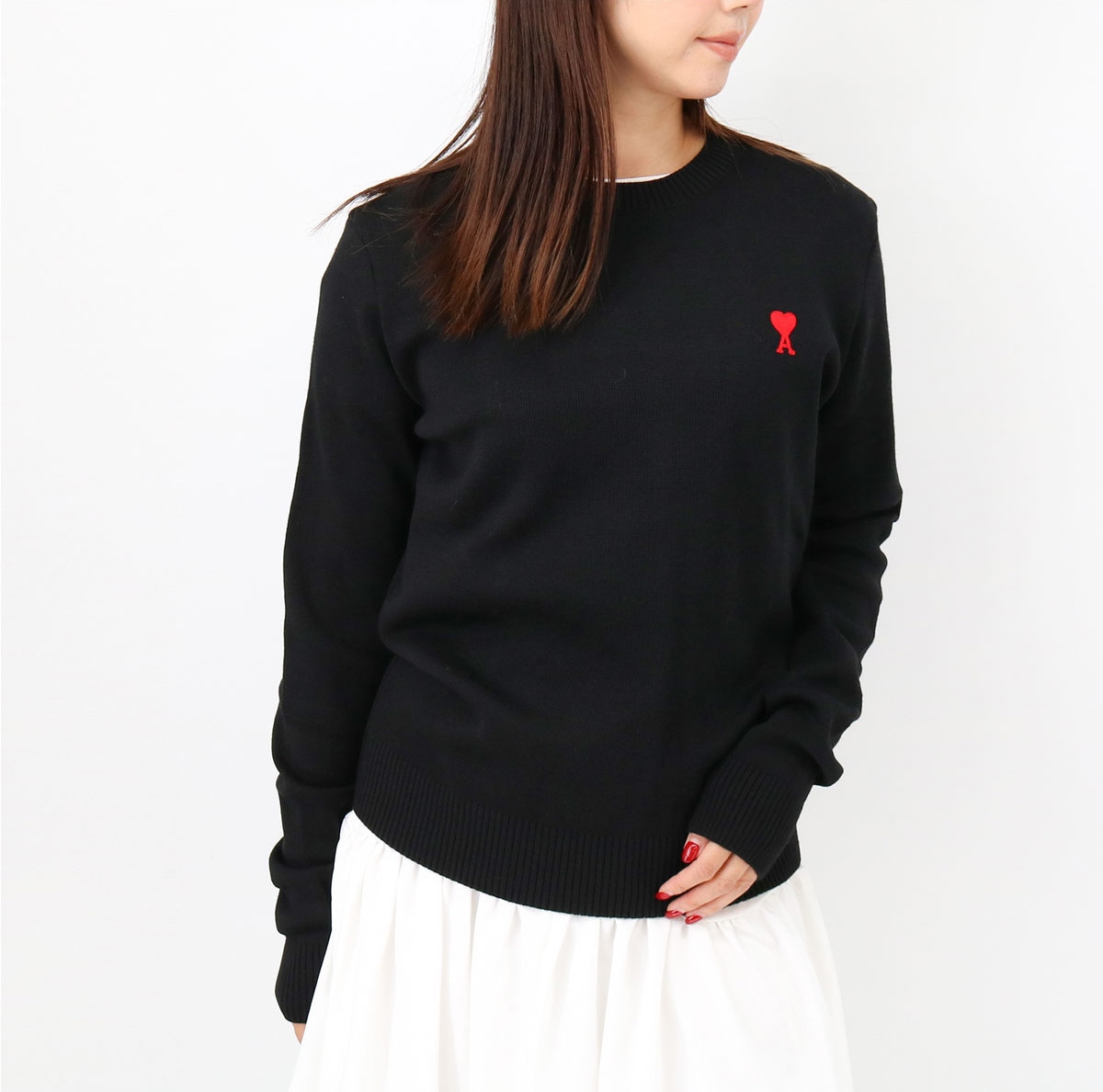 BFHKS001.001 レディースニット 長袖 セーター ハートロゴ刺繍 クルーネック ウール ブランド