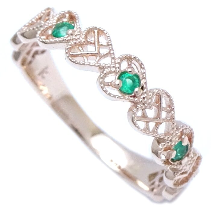 ハート リング 指輪 グリーン色石 9.5号 K10PG ピンクゴールド/292774【中古】