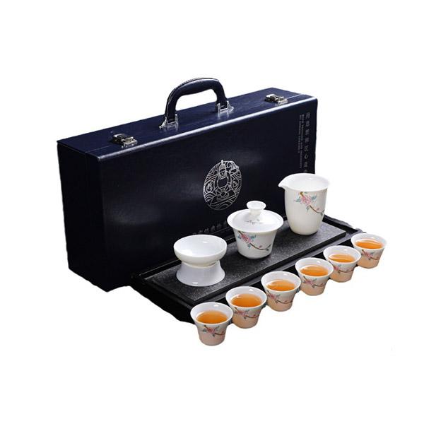 中国茶器セット 茶器セット ティーセット 陶器製 旅行茶具 携帯用セット ボーンチャイナ 耐熱 軽量 携帯 手描き 茶入 湯飲み 茶具セット 急須 収納ケース バッグ