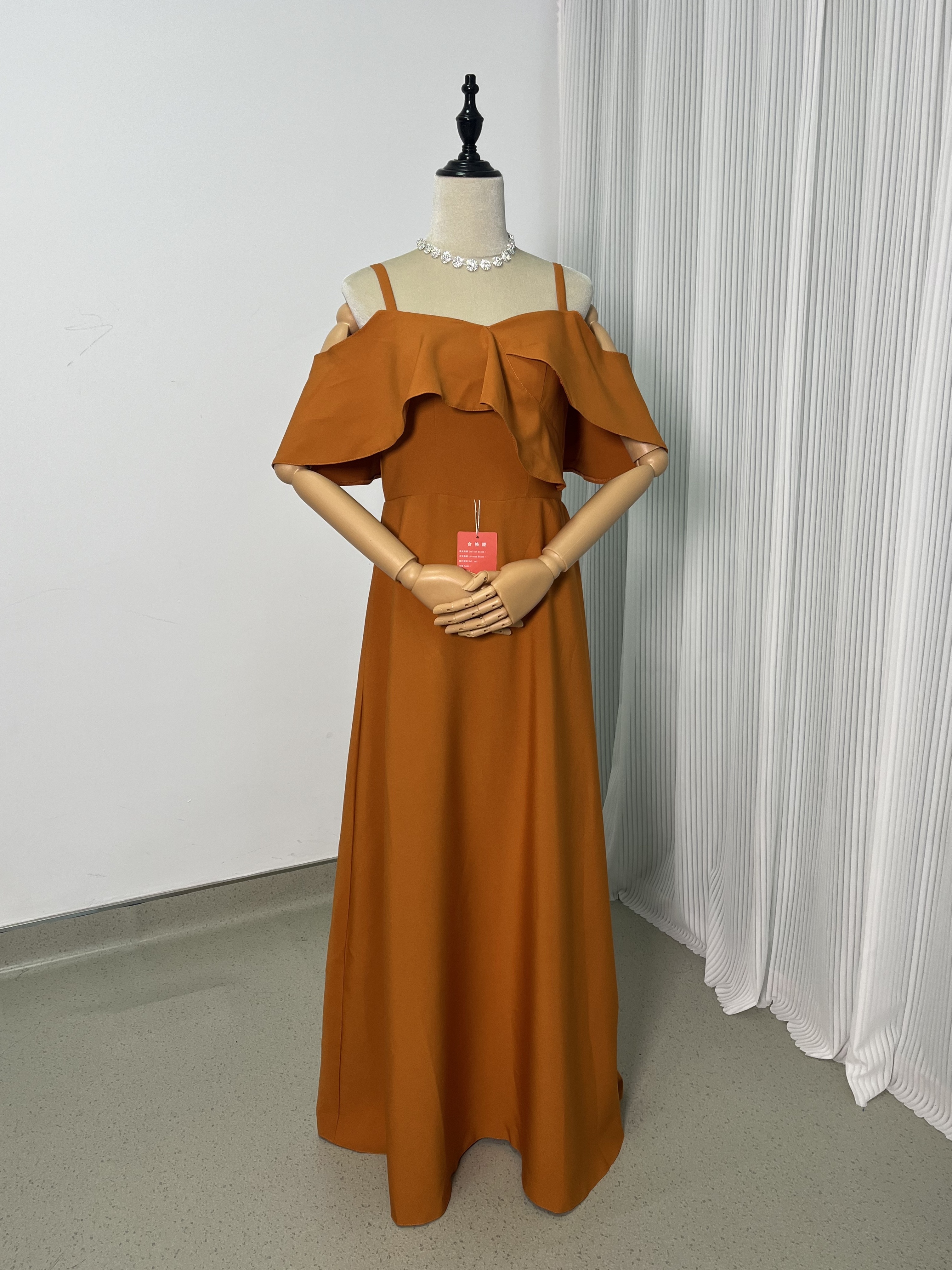 キャミソール テラコッタ色 オフショルダー パーティードレス ロング ファスナー 前撮り
