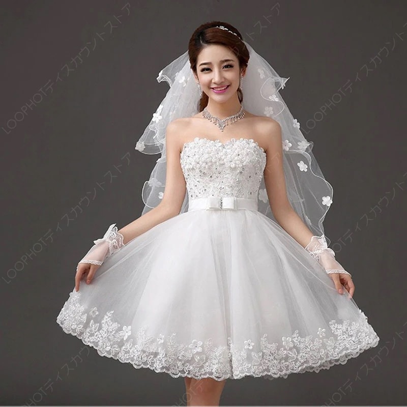 ウェディングドレスレディースドレスミニドレスショートイプニングドレス女性結婚式花嫁披露宴二次会演奏会-32