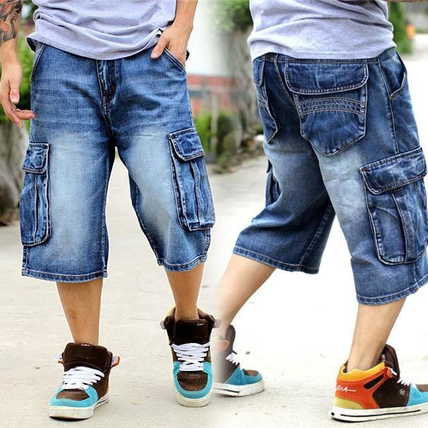 【限定即完売】爆売中 極太デニム ハーフパンツ ジーンズ メンズ ルーズフィット B系 ヒップホップ 7分丈 ストリート ワイド HIPHOP バギーパンツ ショートパンツ おしゃれ