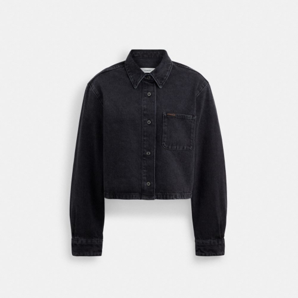 COACH クロップドデニムボタンダウンオーガニックコットン CX117 BLK