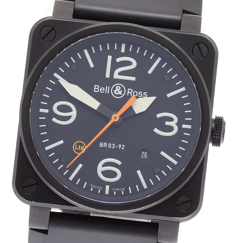 ベル＆ロス Bell＆Ross BR03-92 O-CA カーボンオレンジ リミテッドエディション デイト 自動巻き メンズ 美品 箱・保証書付き_889401【中古】 140,450円