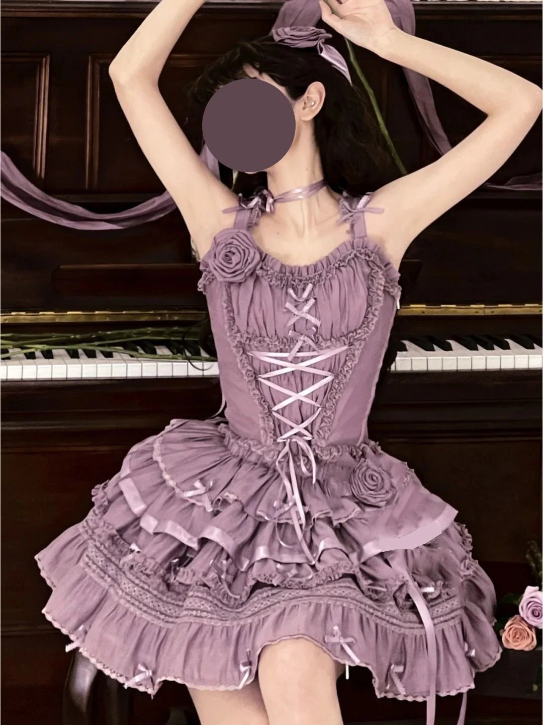 【ス＋スカート】ガラス窓spパープルショートスーツバレエ風ロリータロリータサマーケーキスカート