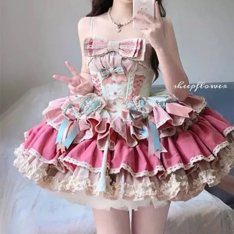 初恋ミルク甘い雰囲気ふわふわケーキプリンセスドレスロリータスカートセットドレスロリータ女性ワンピースドレスドレス