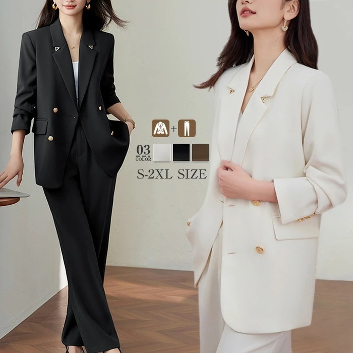 【2枚購入で1oo円OFF】スーツ レディース セットアップ Vネック 洗える 2点セット パンツスーツ 長袖 ロング丈 ビジネス リクルート オールシーズン 春 夏 秋 冬 大きいサイズ 上品 入学