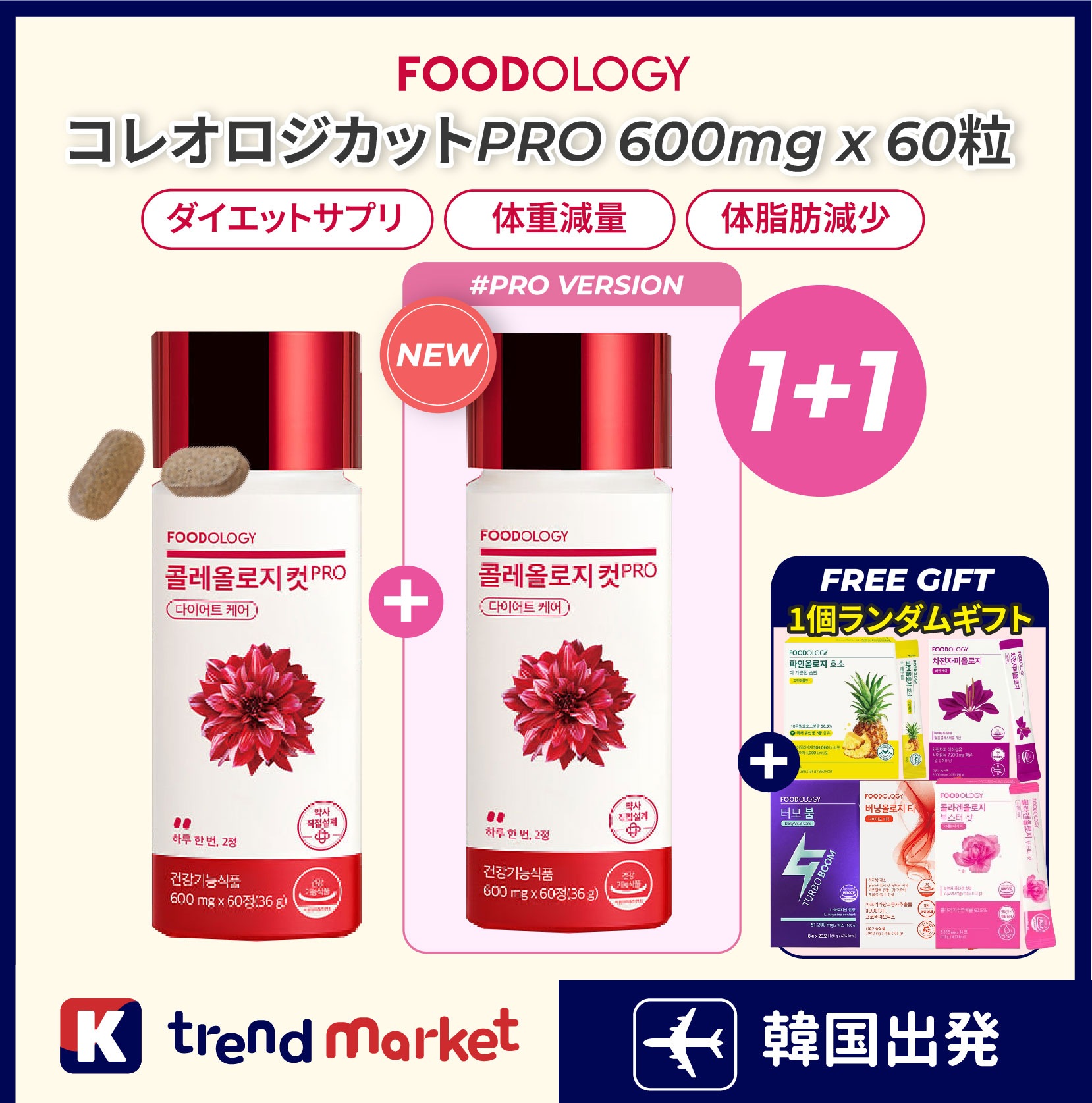 [正規品]1+1コレオロジーカットプロ600mg x 60粒 x 2個 (計2ヶ月分)／体重減量／体脂肪減少／食事療法／ダイエット健康機能食品／ダイエットサプリ／手軽なダイエット／ダイエット成功／韓国