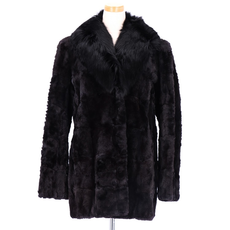 ファーコート モール モグラ フォックス襟 ブラック