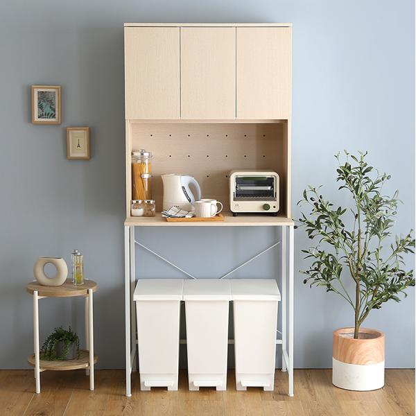 ゴミ箱上ラック 約80cm幅 食器棚 収納棚 ごみ箱上 キッチン リビング デッドスペース 有効活用 家電収納 可動棚 おしゃれ シンプル ナチュラル コンセント付き