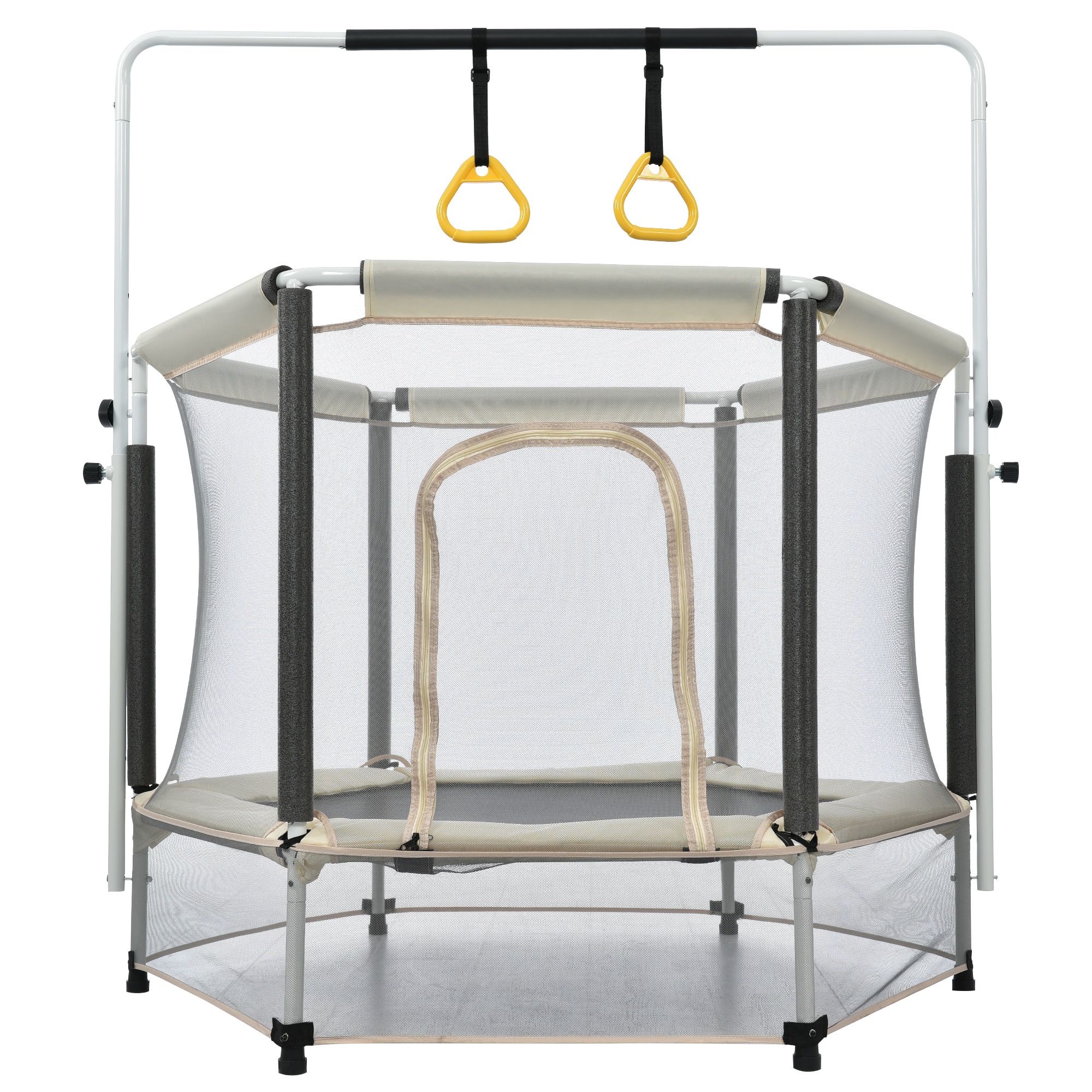 【国内発送&送·料·無·料】424トランポリン 子供用 安全保護ネット付き 幅140（55inch) 高さ３段階調節 安全ネット付き 鉄棒 吊り輪付き 安全カバー セーフティネット付き スプリング式