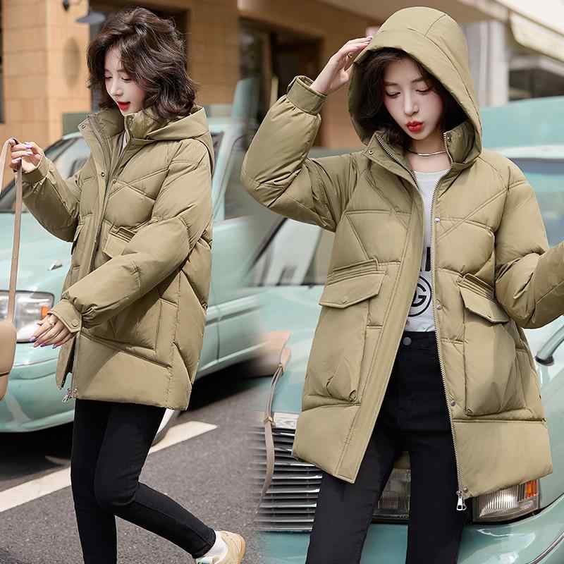 秋服 レディース ファッション オシャレ カワイイ シンプル 大人カワイイ 大きいサイズ ミドル丈 コットン ジャケット フード付き 韓国ファッション スタイル ダウン コットン ウエスト 冬 ジャケ