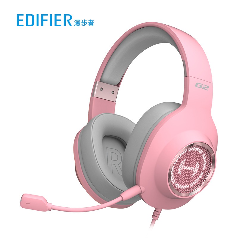 (全店期間限定 30% オフ) Edifier G2 プラチナ クリスタル パウダー ヘッドセット ピンク 猫耳 USB ゲーミング ヘッドセット 女の子用 かわいい