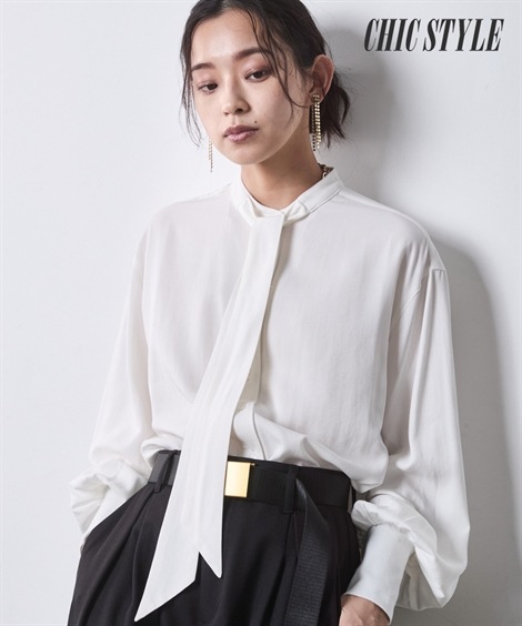 シャツ・ブラウス タイ付ブラウス 大きいサイズ有 シックスタイル