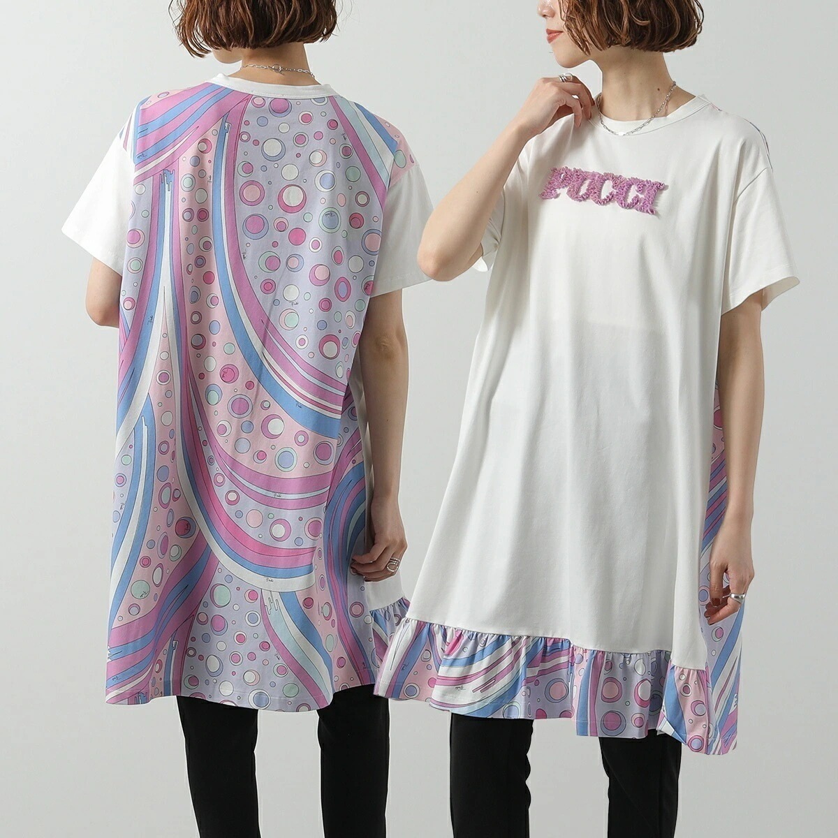 EMILIO PUCCI KIDS エミリオプッチ キッズ ワンピース PW1A11 Z2357 レディース ガールズ 半袖 カットソー チュニック クルーネック ロゴ 101