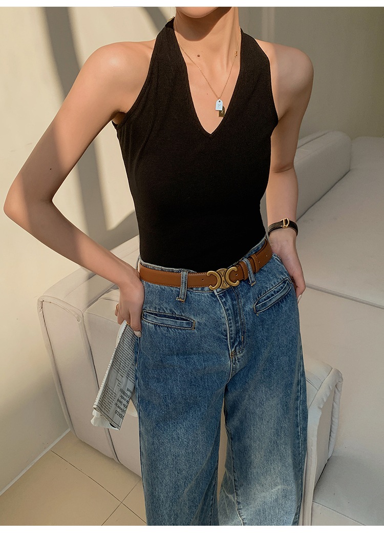 V ネック ホルター ネック セーター アウターウェア ベスト 女性 夏 インナー ノースリーブ トップ ブラック ＳＭＬ トップス かわいい 大人可愛い きれいめ シンプル カジュアル 大人 上品