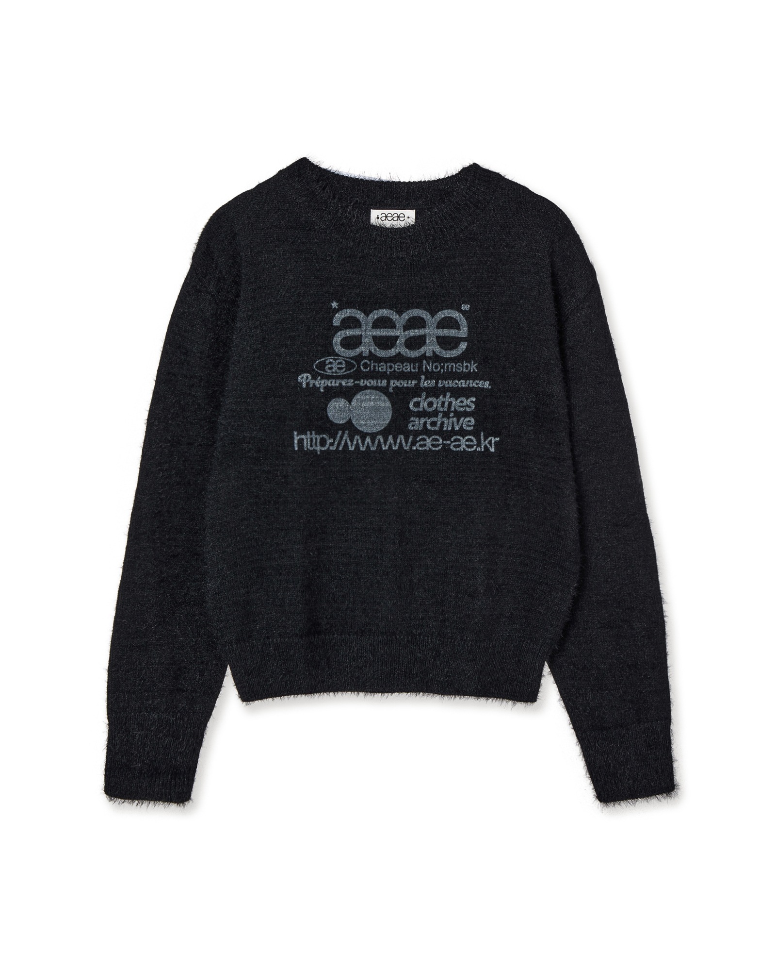【aeae】 WEB LOGO HAIRY KNIT : BLACK