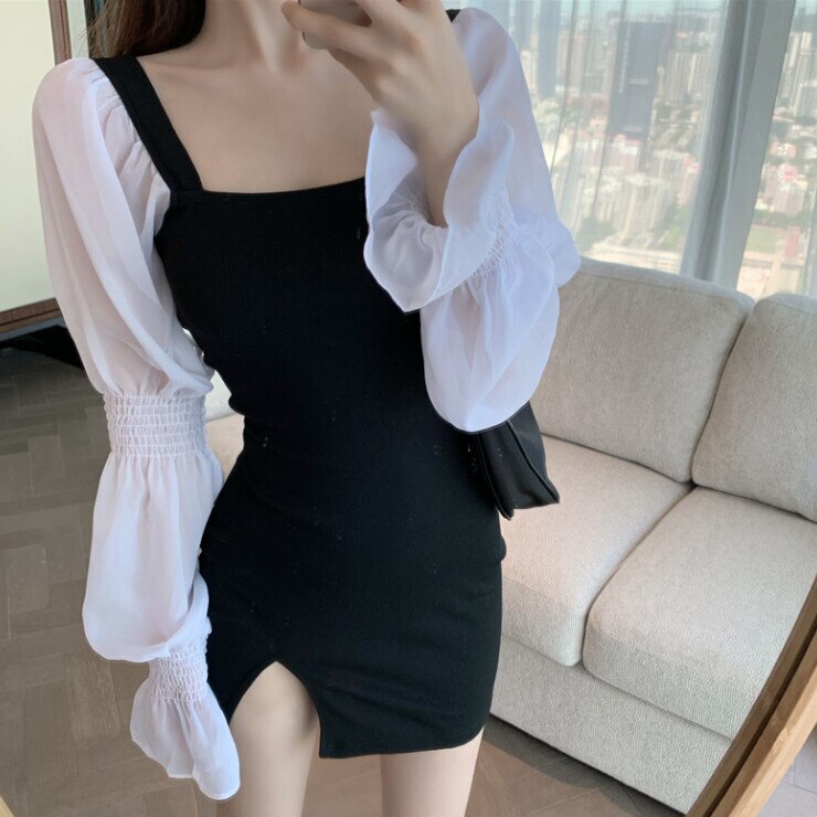 ワンピース レディース ドレス スカート ショート ショート丈 スリット スリムフィット