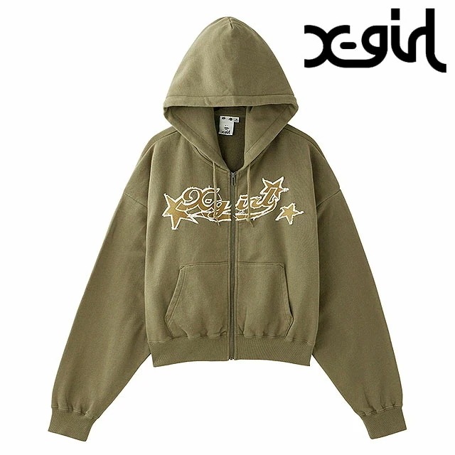 エックスガールスターロゴ ジップアップフーディー [105251012004] レディース トップス スウェットパーカー OLIVE 正規取扱店