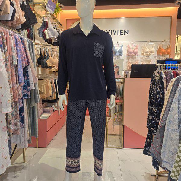 スターフィールド安城(アンソン) 柔らかいポリ起毛男性ホームウェアセット(EZ6030M NAVY)