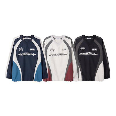 メンズ OFF スポーティ トラック Vネック 長袖 Tシャツ RM-TSA-Q068-紺色 7,104円