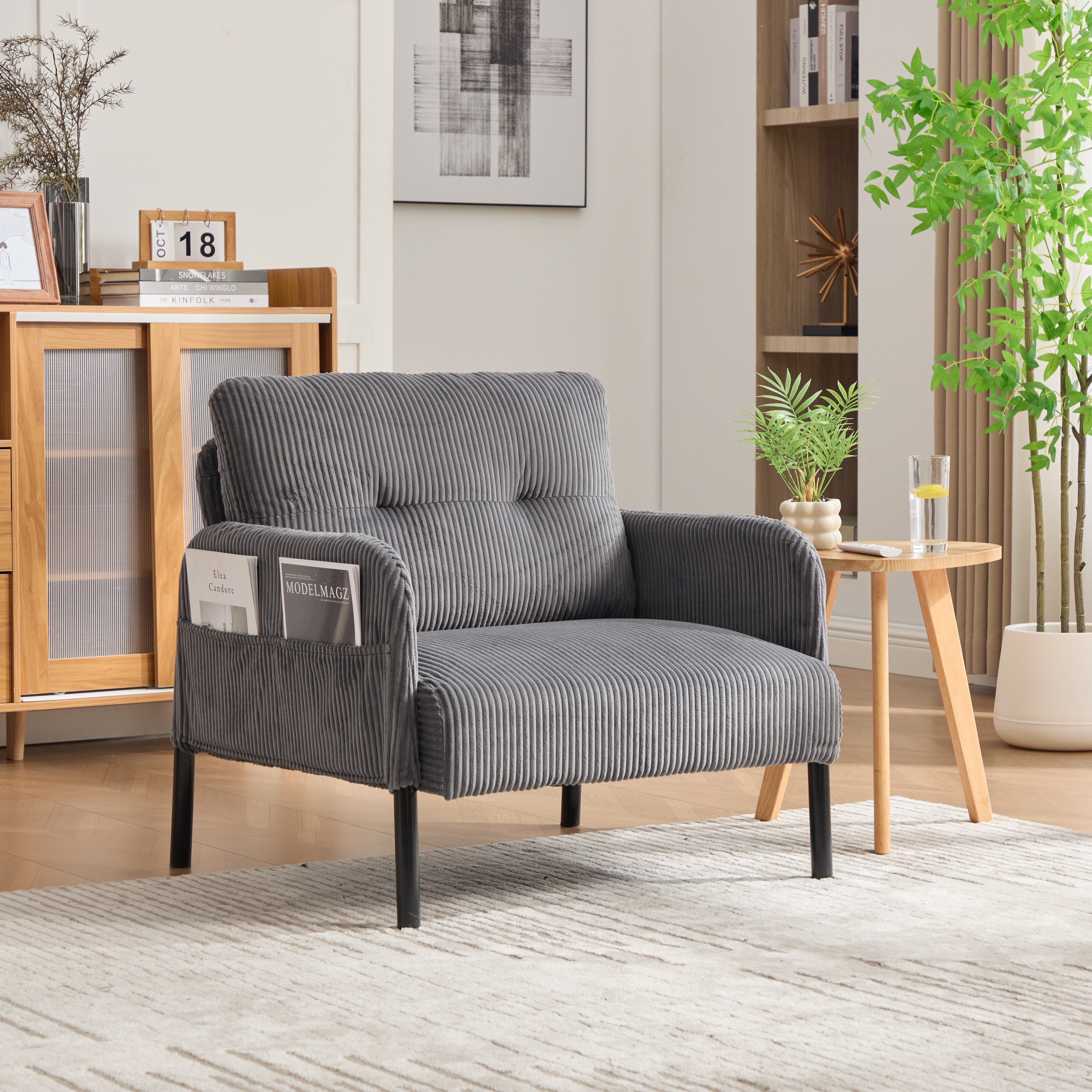 国内発送-送.料.無.料新品6731人掛け ソファー コーデュロイ ソファ コンパクト 幅67cm 奥行52cm 肘付き 鉄製フレーム 1人用 独立型Sバネ 耐久性 サイドポケット付き おしゃれ レト