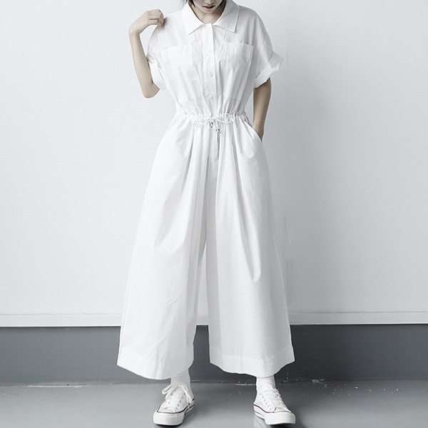 夏の新しい女性のジャンプスーツオールマッチラペルシンプルな日本のウエスト薄くてルーズカジュアルな9ポイントジャンプスーツシンプルでカジュアル大きいサイズルーズ